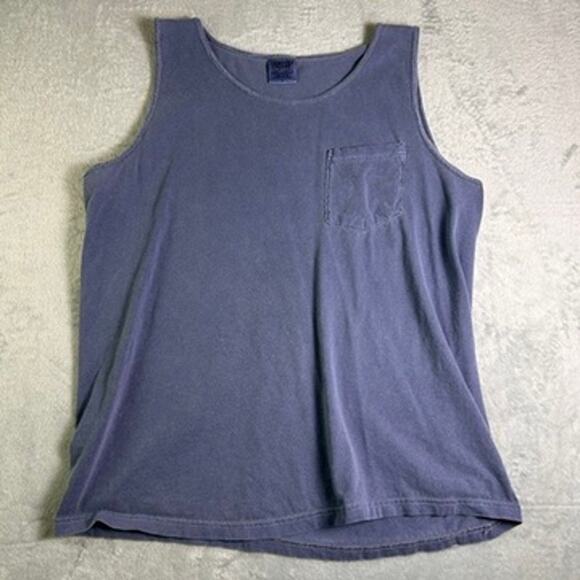 Comfort Colors Pocket Tank Mens Large 100% Cotton Blue Jean Classic USA Summer - Picture 1 of 7
